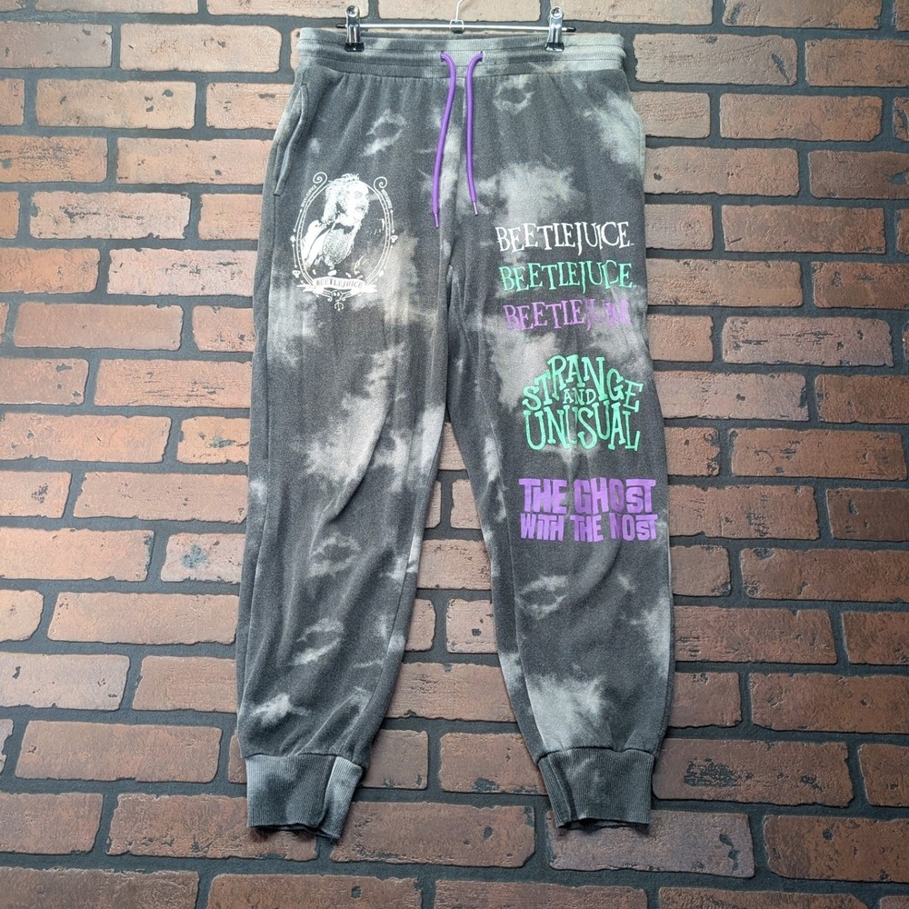 Beetlejuice Graphic Acid Wash Grey Sweatpants Joggers Strange & Unusual Size M